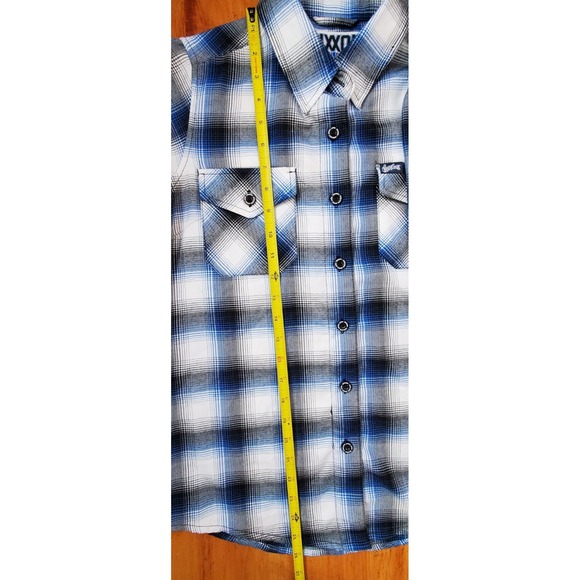 Dixxon‎ Flannel West Coast Customs Blue Black White Plaid Women's Small Button - Picture 13 of 13
